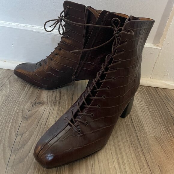 Brown Leather Textured Boots by LaRedoute - Picture 2 of 8